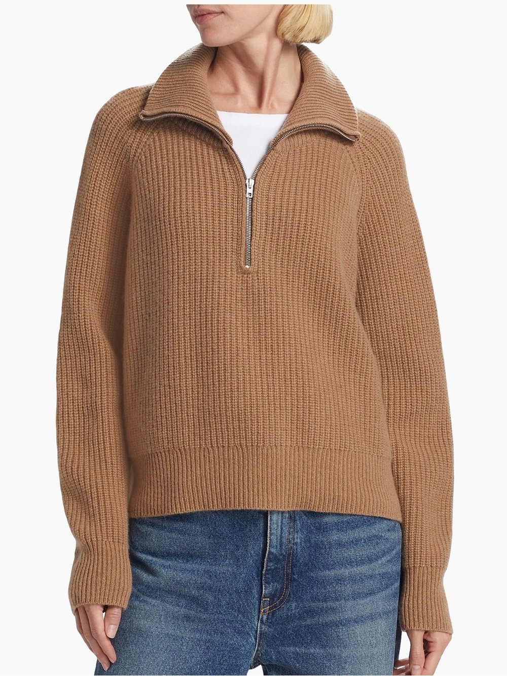 Nili Lotan Garza Cashmere Quarter Zip Sweater Camel Medium - Picture 4 of 11